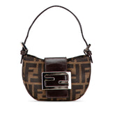 フェンディ ズッカ ミニ クロワッサン ハンドバッグ 26673 ブラウン シルバー キャンバス レザー レディース FENDI 【中古】